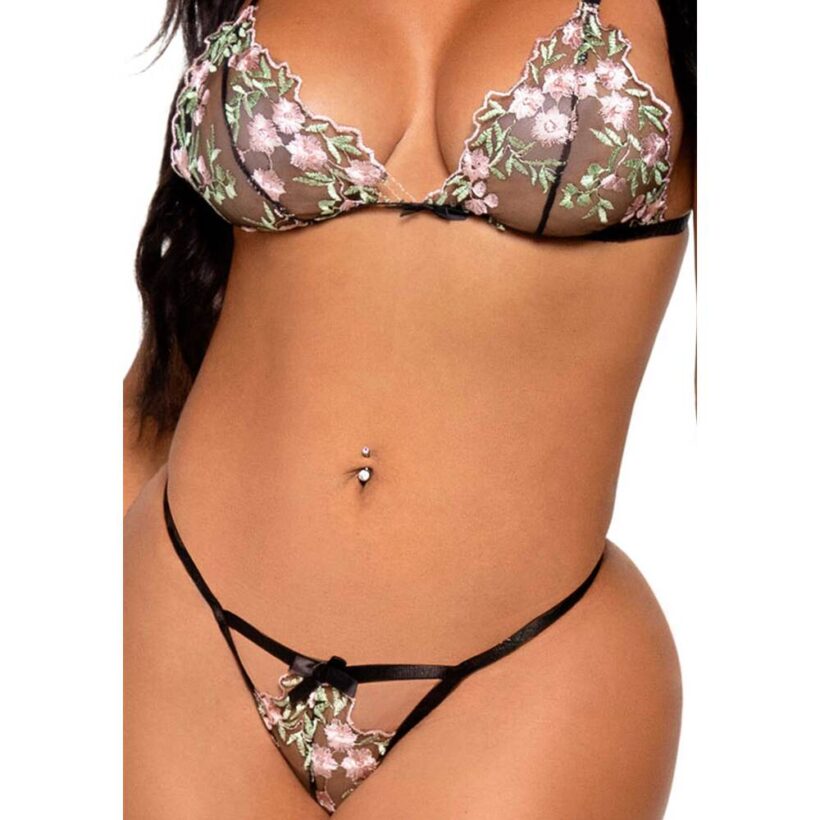 Leg Avenue Floral Sheer Bra and GString Black - Image 4