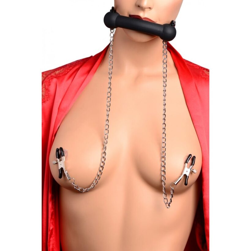 XR Silicone Bit Gag with Nipple Clamps - Image 3