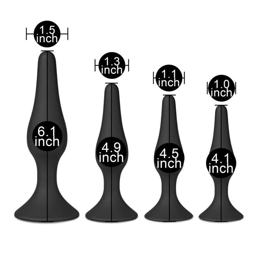 Set of Four Silicone Butt Plugs Black - Image 3