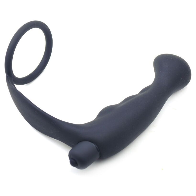 Black Silicone Anal Plug Vibrator with Cock Ring - Image 2