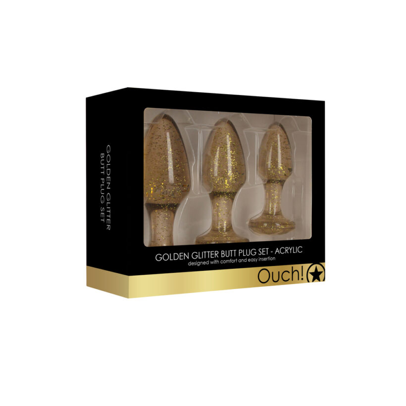 Ouch Golden Glitter Acrylic Butt Plug Set - Image 4