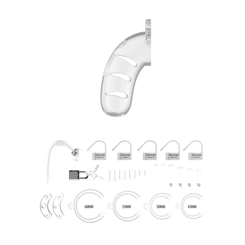 Man Cage 11  Male 4.5 Inch Clear Chastity Cage With Anal Plug - Image 3