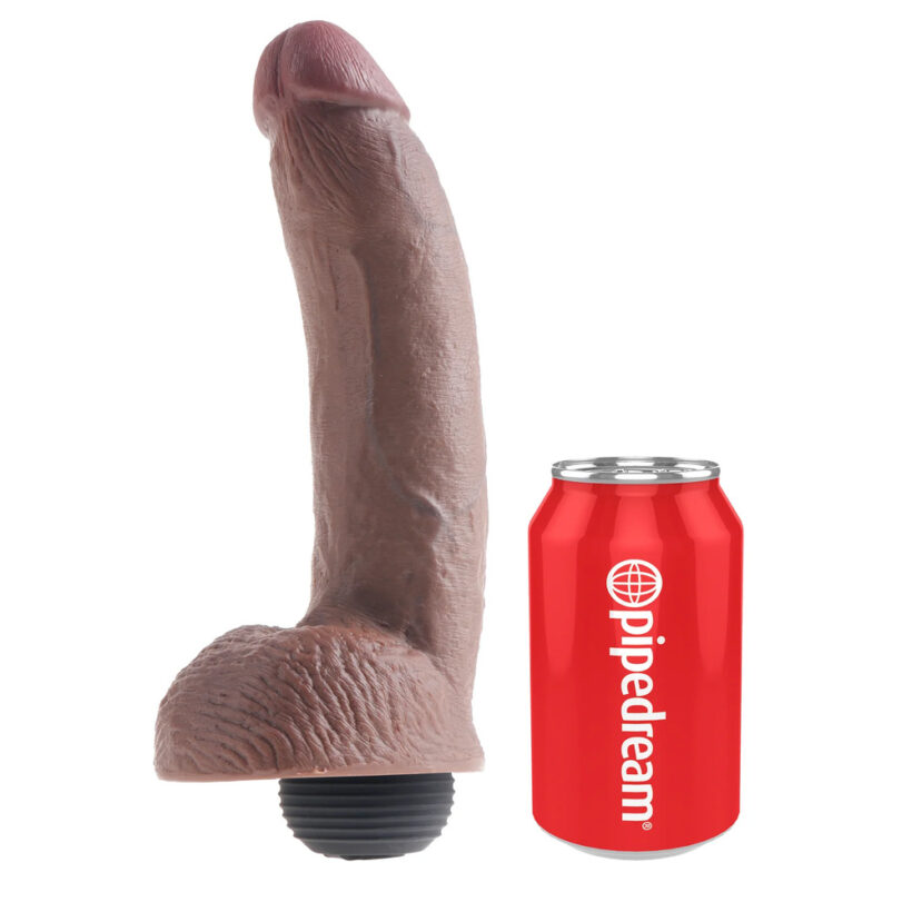 King Cock 9 Inch Squirting Cock With Balls Brown - Image 3