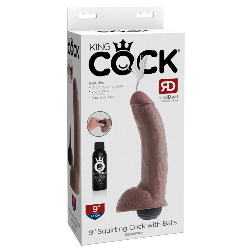 King Cock 9 Inch Squirting Cock With Balls Brown - Image 4