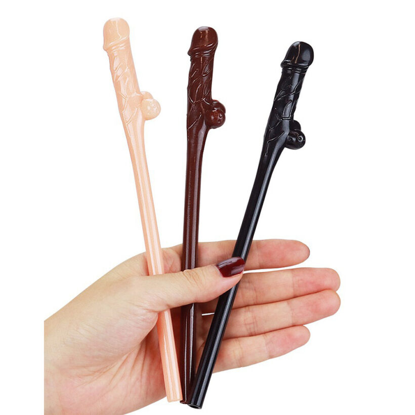 Lovetoy Pack Of 9 Willy Straws Black Brown And Pink - Image 3