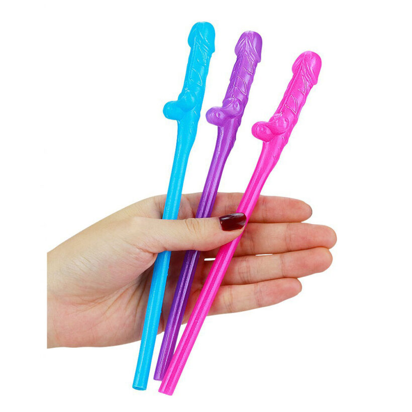 Lovetoy Pack Of 9 Willy Straws Blue Pink And Purple - Image 3