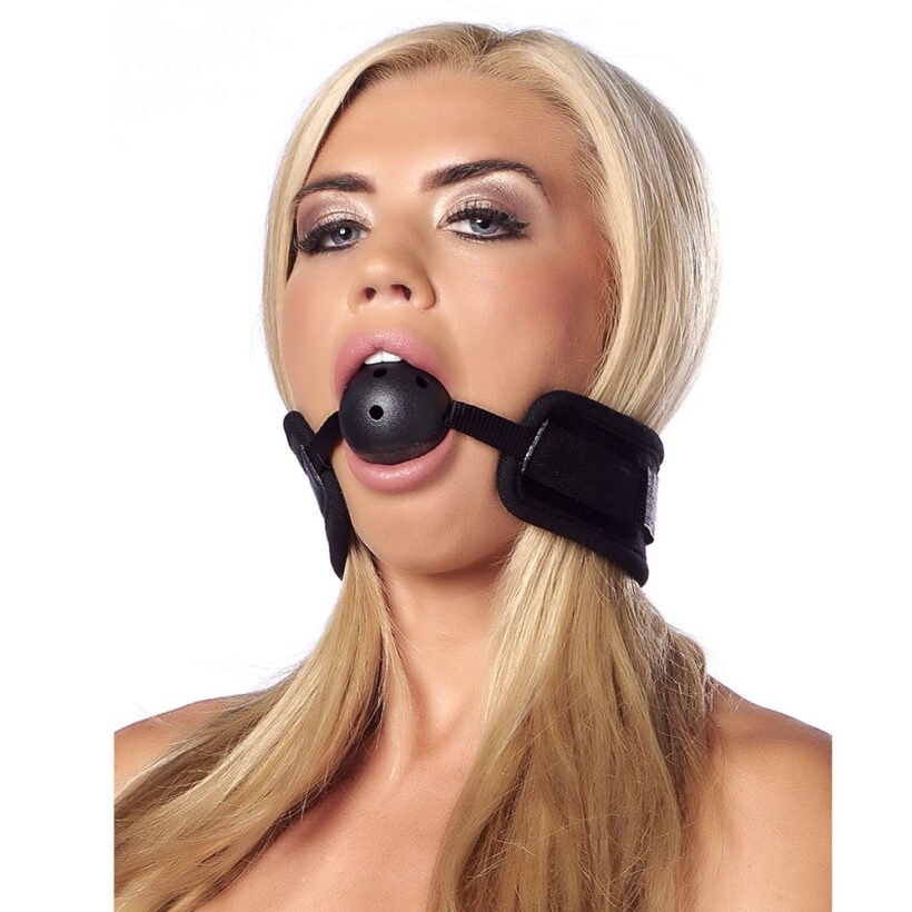 Black Padded Mouth Gag With Breathable Ball - Image 2