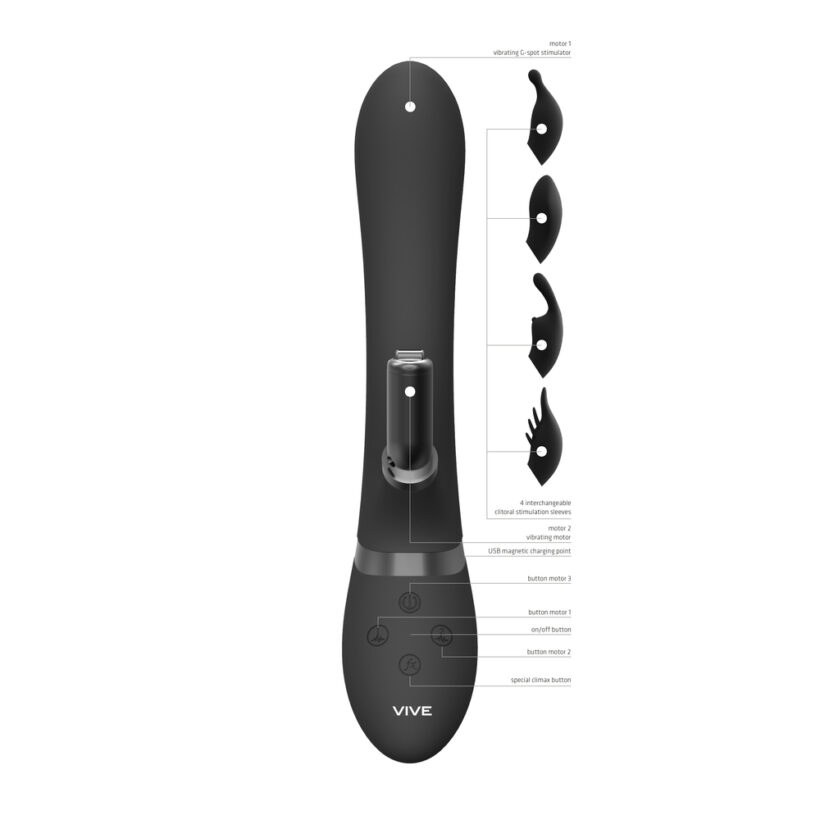 Vive Chou Double Action Interchangeable Rabbit Vibrator Black - Image 2